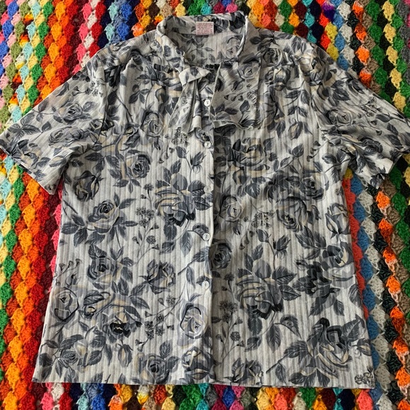 Vintage 60s 70s Graff Californiawear Rose Floral Tie Neck Pussy Bow Ribb… - Picture 9 of 16